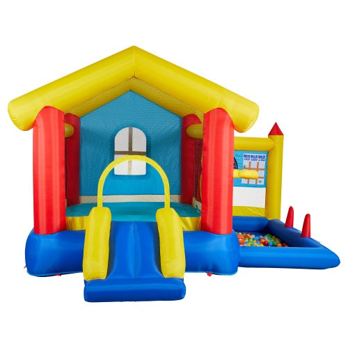 Bounce House 8-in-1 Inflatable Bounce House With Blower Basketball Stand Ocean Ball Throwing Ring Game Target And Sticky Ball Game For Kids