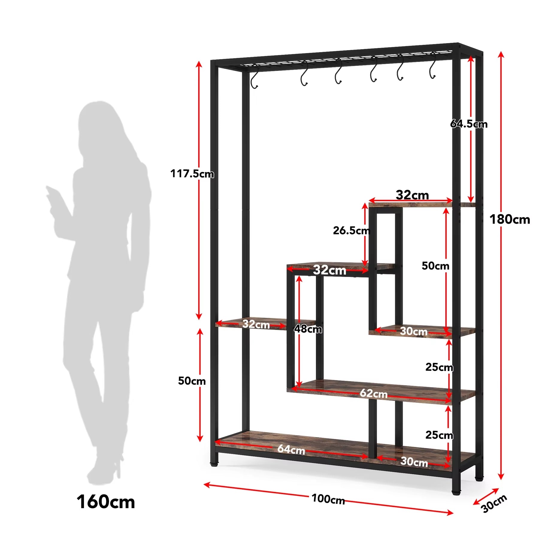 5 Tiers Tall Indoor Plant Stand 70.9 Inches Large Metal Plant Shelf with 10 PC S Hanging Hooks for Garden