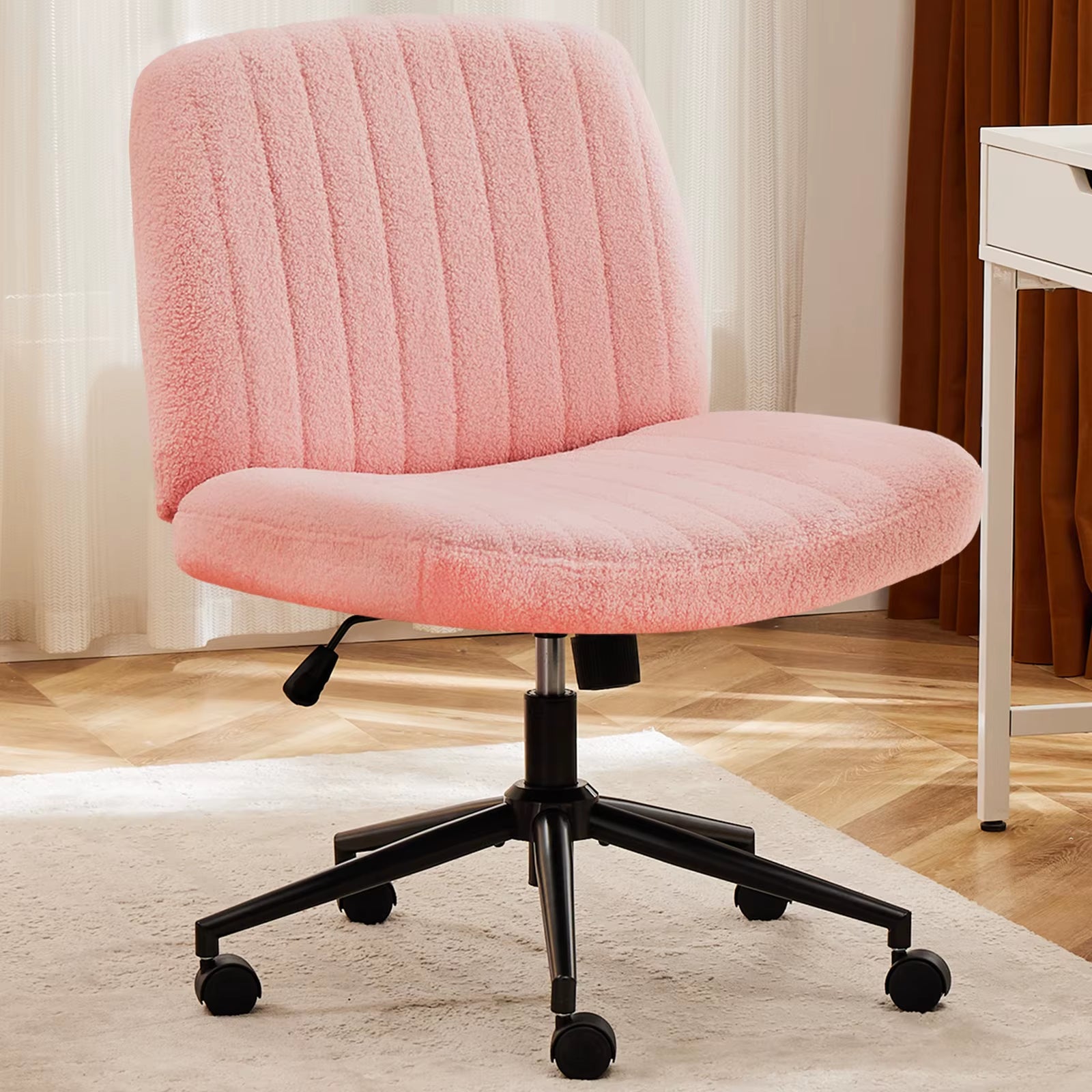 Armless Cross Office Chairs with Wheels PU Leather Swivel Living Room Desk Chair Height Adjustable Support Seat Furniture