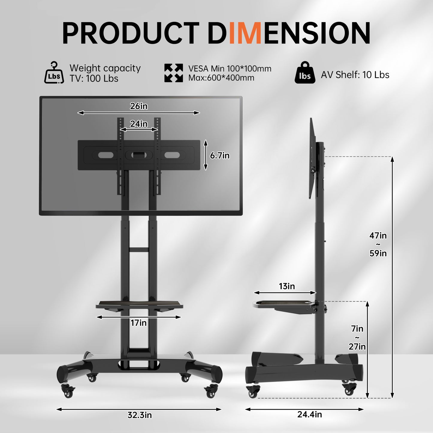 FANCO Universal Rotating TV Stand, suitable for 32-80 inch TVs, adjustable tilt height, maximum VESA 600x400mm (black)