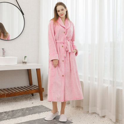 Pajamas for Couples -Men & Women  in winter, thickened and elongated couple button waistband, loose oversized nightgown, men's bathrobe for spring and autumn