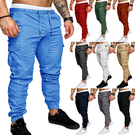 2024 New Male Trousers Mens Joggers Solid Multi-pocket Pants Sweatpants Men Pants Hip Hop Harem Joggers Pants Running men's gym