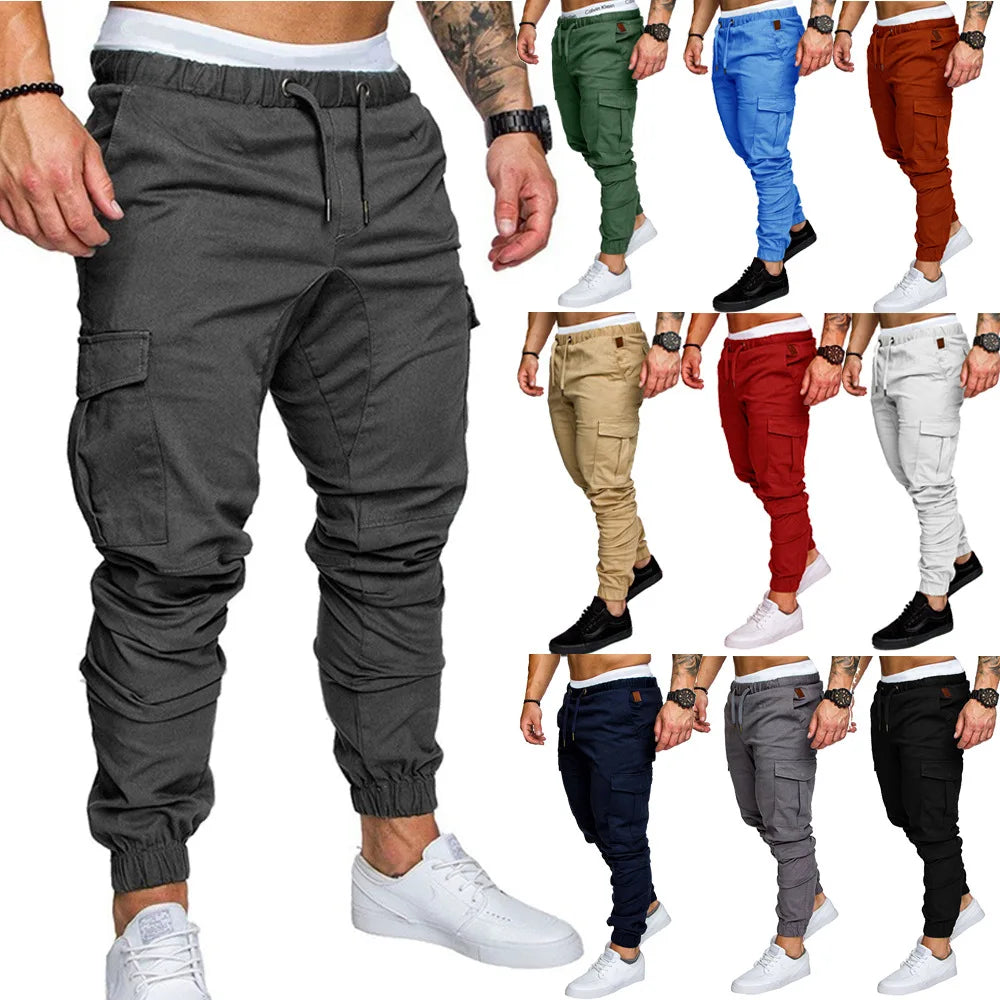 2024 New Male Trousers Mens Joggers Solid Multi-pocket Pants Sweatpants Men Pants Hip Hop Harem Joggers Pants Running men's gym