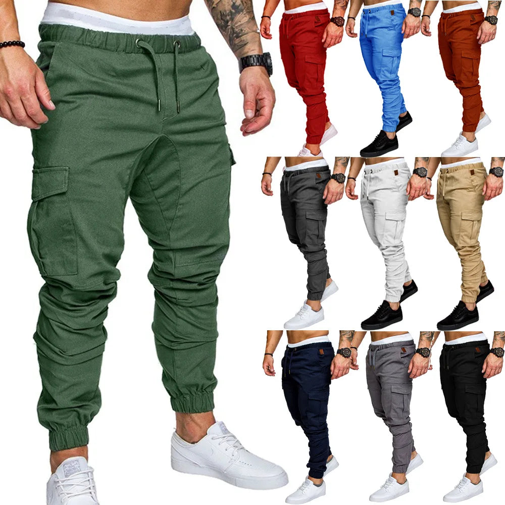 2024 New Male Trousers Mens Joggers Solid Multi-pocket Pants Sweatpants Men Pants Hip Hop Harem Joggers Pants Running men's gym