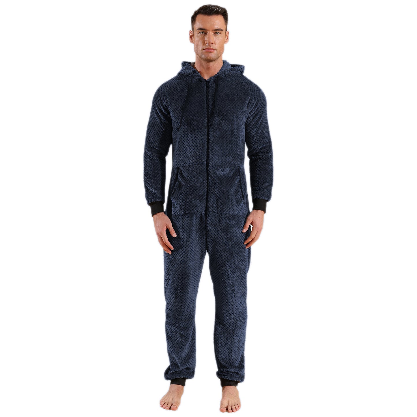 Men's hooded thick double-sided velvet camouflage jumpsuit home clothes pajamas