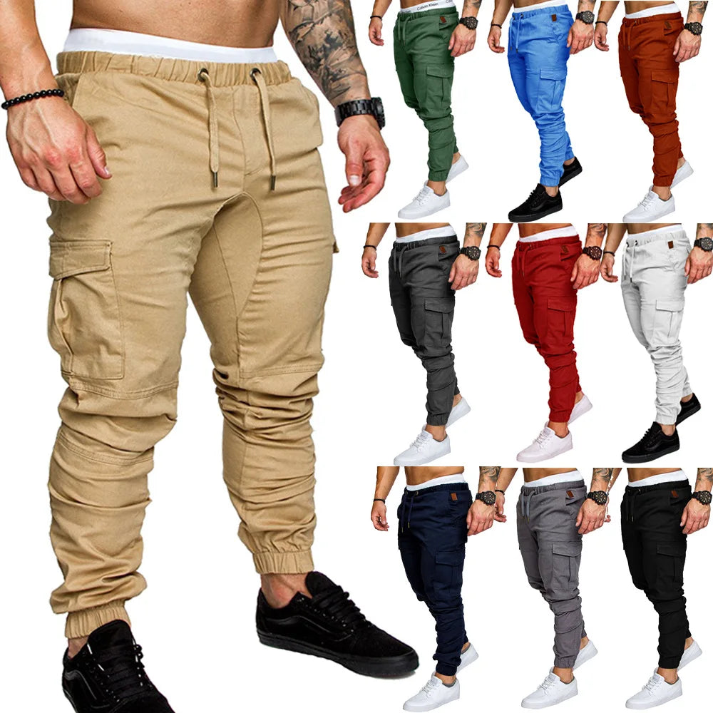 2024 New Male Trousers Mens Joggers Solid Multi-pocket Pants Sweatpants Men Pants Hip Hop Harem Joggers Pants Running men's gym