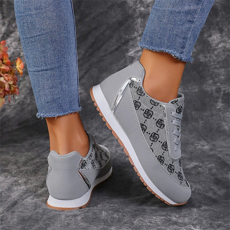 Sports style casual shoes for women, round toe color blocking, comfortable flat sole single shoes