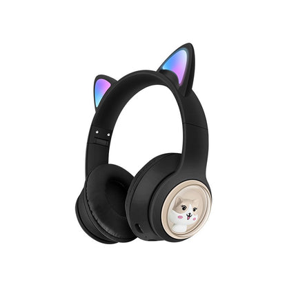 Luminous Cat's ears (Steamed cat-ear shaped bread) Head worn Bluetooth Headset Subwoofer Video Game Wireless Headset