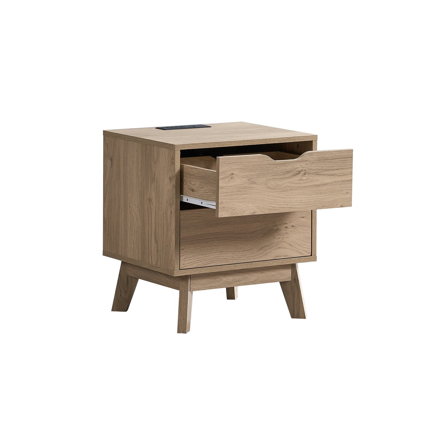 NORDICA bedside table with USB and Type-C charging station, drawer slide pre installed with natural oak wood