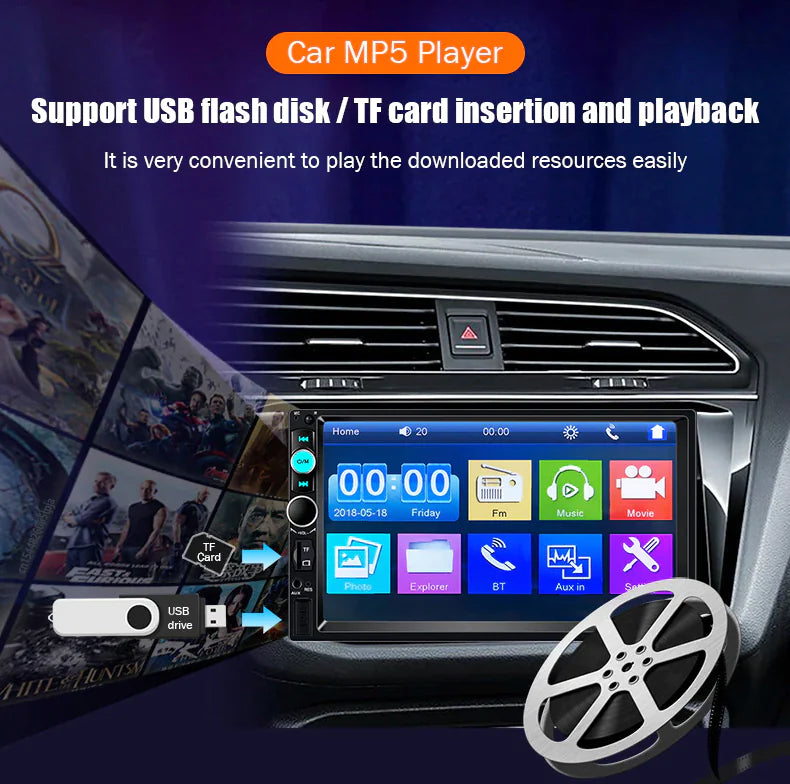 CARPLAY STEREO SYSTEM 7" Double 2 DIN Car MP5 Player Bluetooth Touch Screen Stereo Radio With Camera