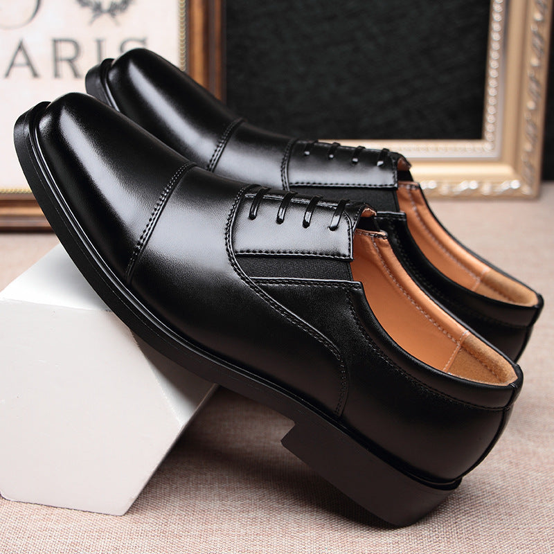 Men's Business formal men's three pointed captain standard leather shoes, security black casual shoes