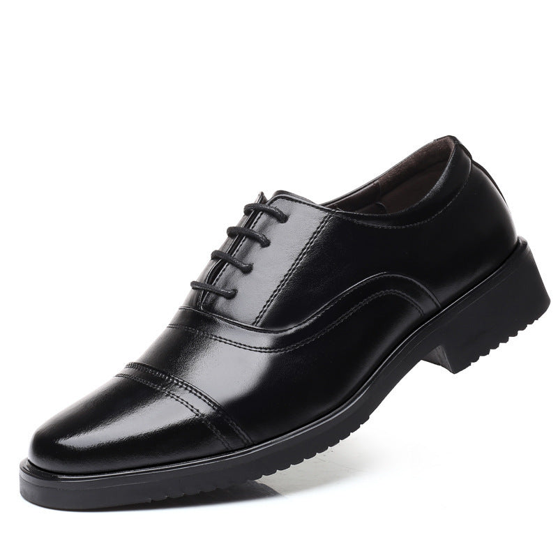 Men's Business formal men's three pointed captain standard leather shoes, security black casual shoes