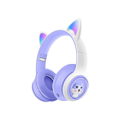 Luminous Cat's ears (Steamed cat-ear shaped bread) Head worn Bluetooth Headset Subwoofer Video Game Wireless Headset