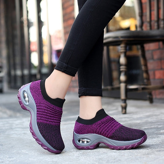 Women Sneakers Shoes Flat Slip on Platform Sneakers for Women Black Breathable Mesh Sock Sneakers Shoes