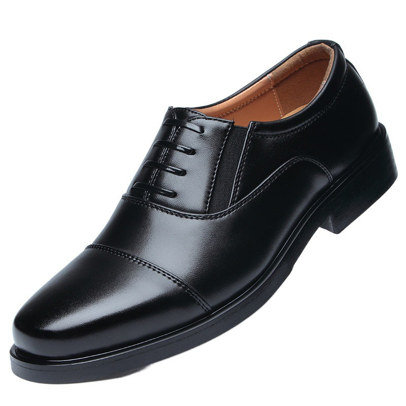 Men's Business formal men's three pointed captain standard leather shoes, security black casual shoes