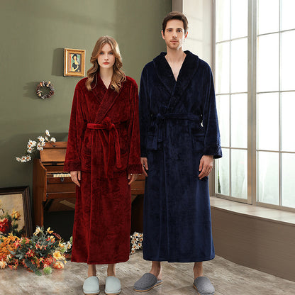 COUPLES ROBES WOMEN'S double-sided thick couple bathrobe long autumn and winter coral fleece MEN'S ankle length winter nightgown robe