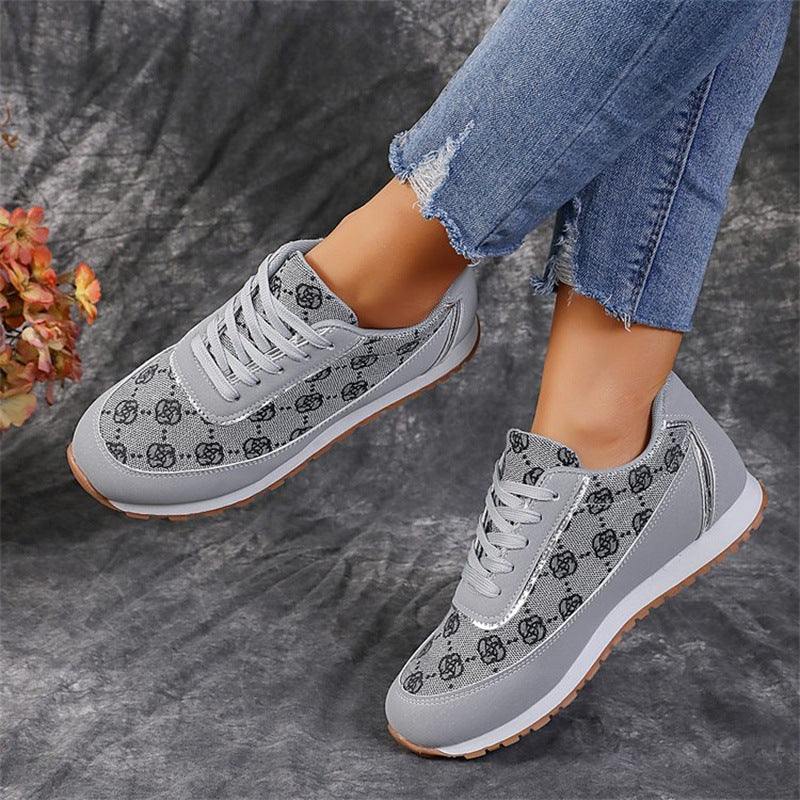 Sports style casual shoes for women, round toe color blocking, comfortable flat sole single shoes