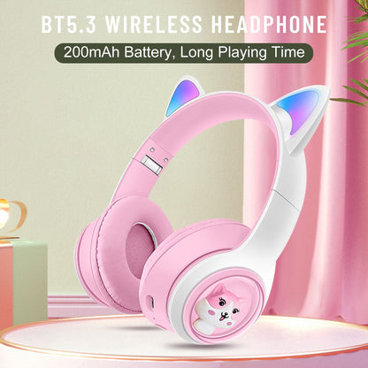 Luminous Cat's ears (Steamed cat-ear shaped bread) Head worn Bluetooth Headset Subwoofer Video Game Wireless Headset