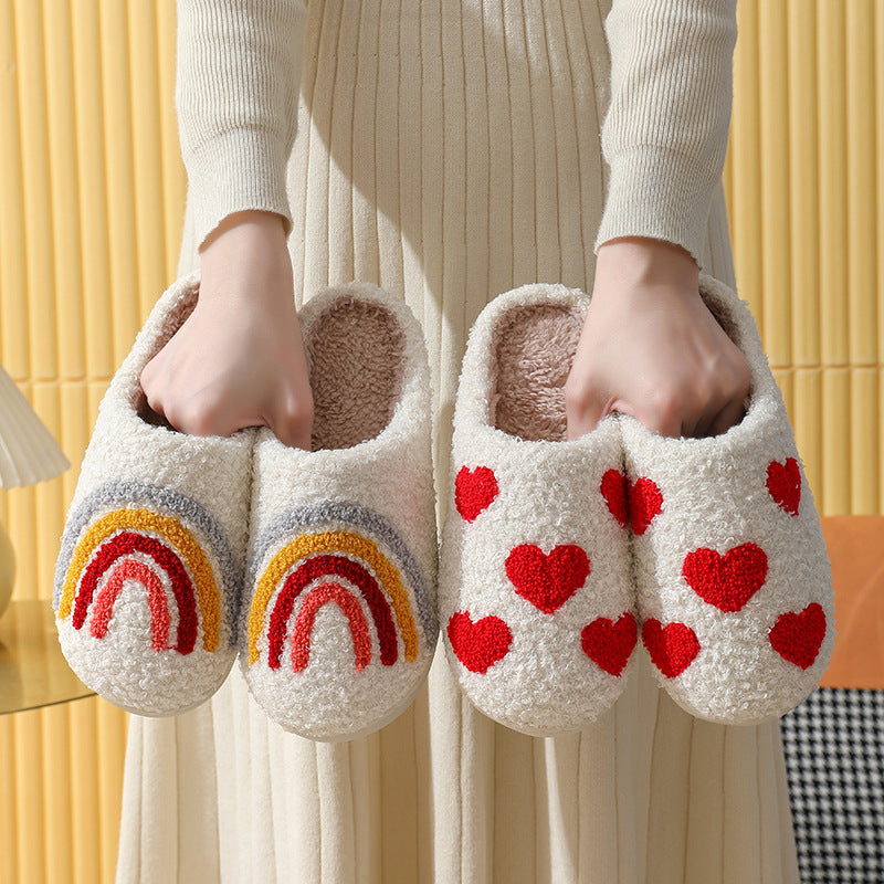 Mushroom hot style winter smiley face heart cotton slippers for women indoor home rainbow plush Warm slippers