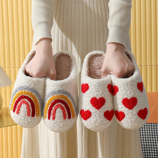 Mushroom hot style winter smiley face heart cotton slippers for women indoor home rainbow plush Warm slippers