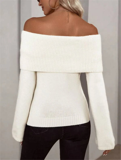 One-Shoulder Slim fit fashionable sexy knitted long-sleeved women's sweater