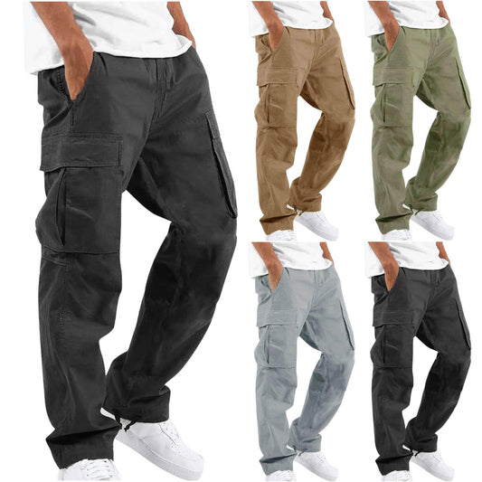 New Men's Overalls European and American independent station foreign trade drawstring multi-pocket casual trousers