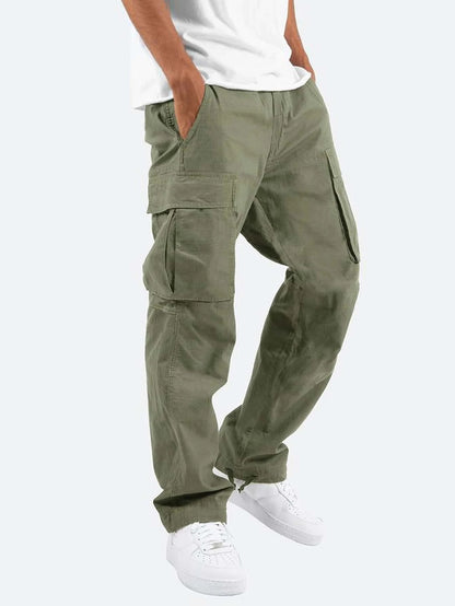 New Men's Overalls European and American independent station foreign trade drawstring multi-pocket casual trousers