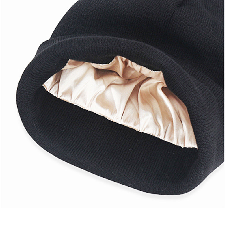 Autumn and winter hat satin lined wool hat double layer thick hat color