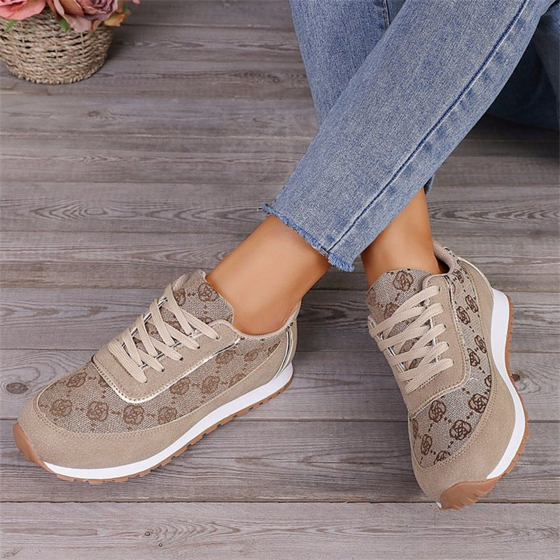 Sports style casual shoes for women, round toe color blocking, comfortable flat sole single shoes