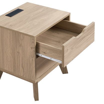 NORDICA bedside table with USB and Type-C charging station, drawer slide pre installed with natural oak wood