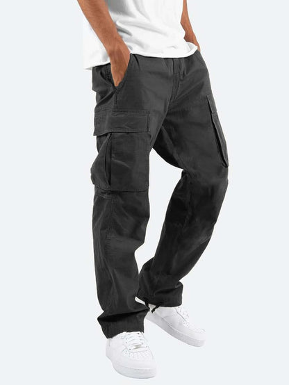 New Men's Overalls European and American independent station foreign trade drawstring multi-pocket casual trousers