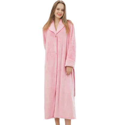 Pajamas for Couples -Men & Women  in winter, thickened and elongated couple button waistband, loose oversized nightgown, men's bathrobe for spring and autumn