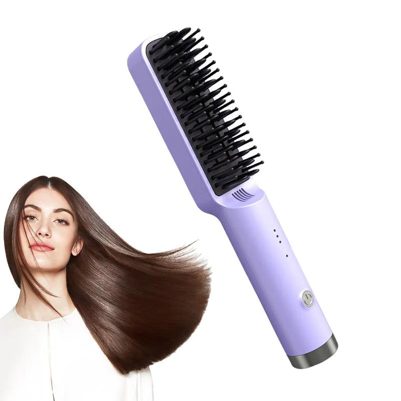 Portable Wireless Fast Heated Straightener Brush Hair