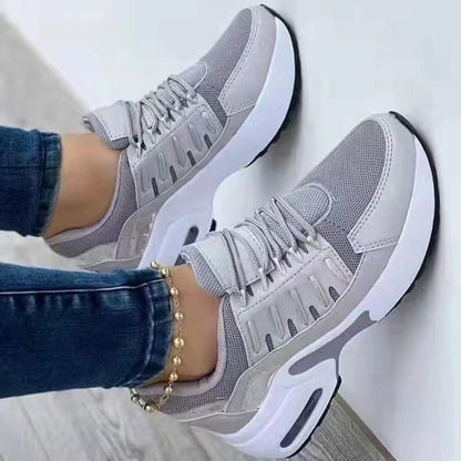 Casual sports shoes for women with flying woven wedge heels, round toe lace-up mesh breathable women's shoes