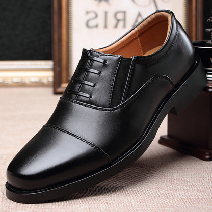 Men's Business formal men's three pointed captain standard leather shoes, security black casual shoes