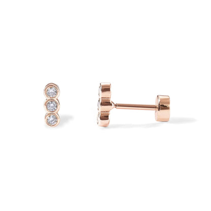 PAVOI 14K Gold Plated Solid 925 Sterling Silver Post Flat Back Stud Earrings for Women | Cartilage Helix Piercing | Cubic Zirconia Earrings Rose Gold Bar