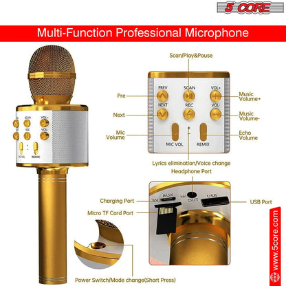 5Core Wireless Karaoke Microphone Bluetooth Mic Portable Handheld Microfonos Inalambricos