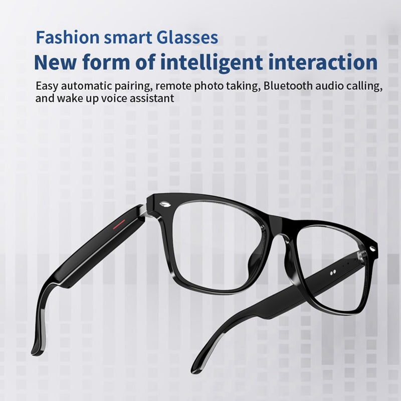 Fashion Stylish Smart Glasses Wireless Bluetooth 5.0 Glasses with Headphones Hands-Free Calling Music Photograph, Black + Transparent