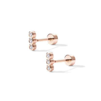 PAVOI 14K Gold Plated Solid 925 Sterling Silver Post Flat Back Stud Earrings for Women | Cartilage Helix Piercing | Cubic Zirconia Earrings Rose Gold Bar