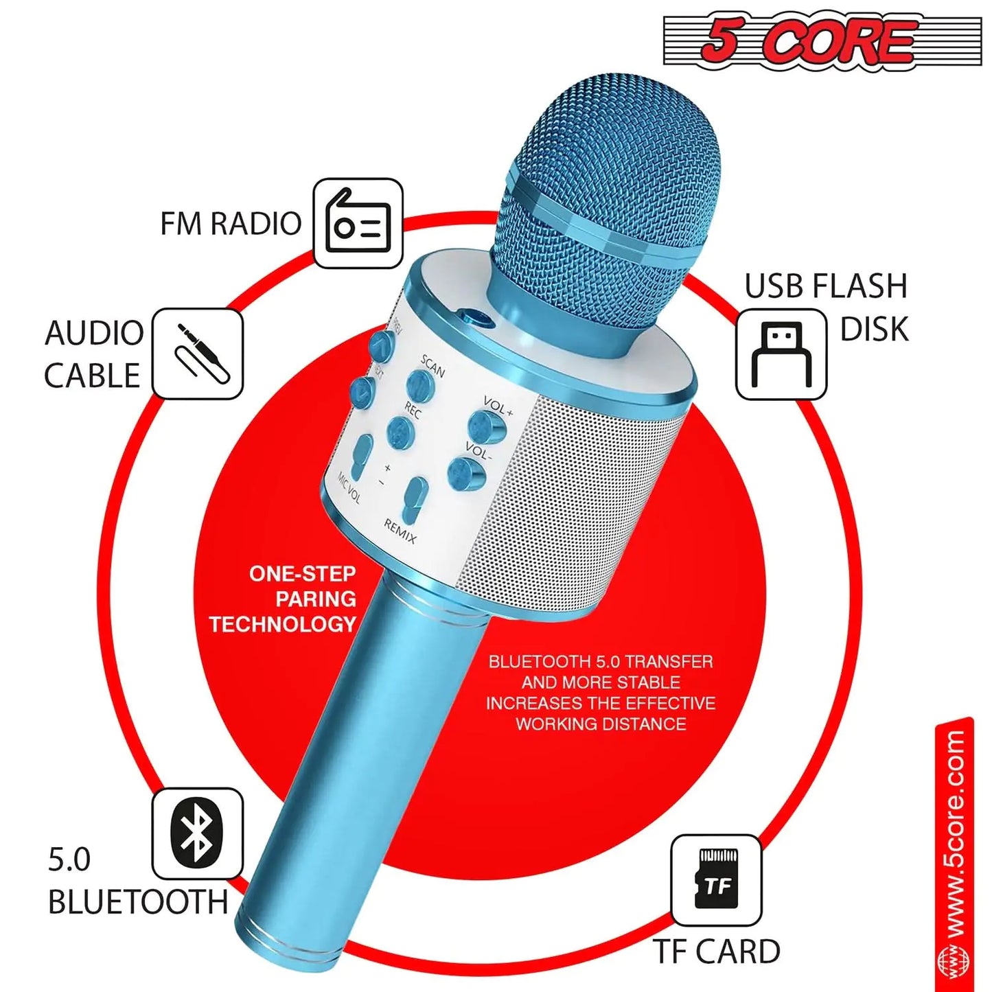 5Core Wireless Karaoke Microphone Bluetooth Mic Portable Handheld Microfonos Inalambricos