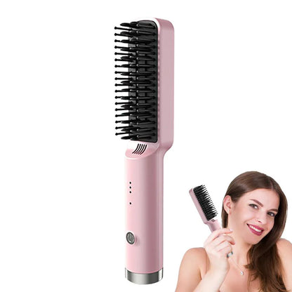 Portable Wireless Fast Heated Straightener Brush Hair