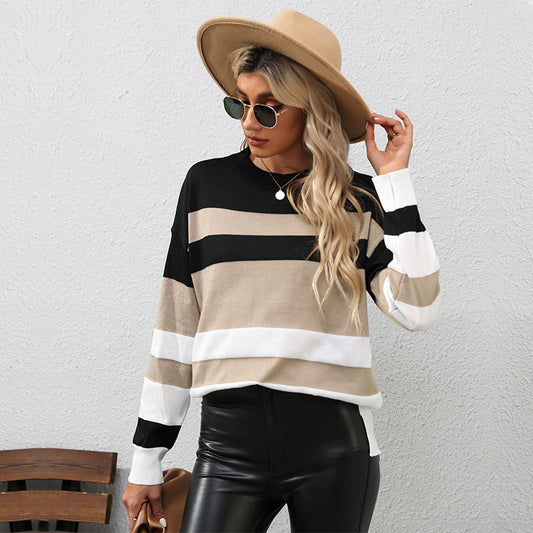 Women's Long Sleeve Striped Sweater Mid Length