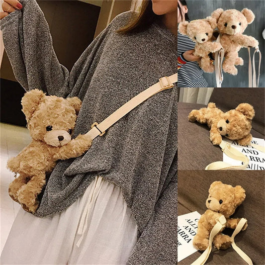 Teddy Bear Shoulder Bag Cute Smile Bear  Soft Plush Shoulder Bag