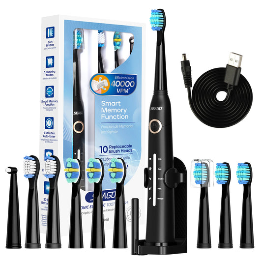 Seago Sonic Electric Toothbrush Tooth brush USB Rechargeable Adult Ultrasonic Teeth Cleaning 10 Replacement Toothbrush Heads