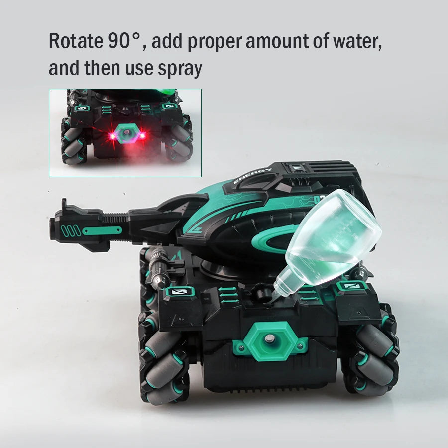 RC spray car 2.4G four-wheel stunt launch water polo tank car boy machine armour  toy car Watch requires additional purchase