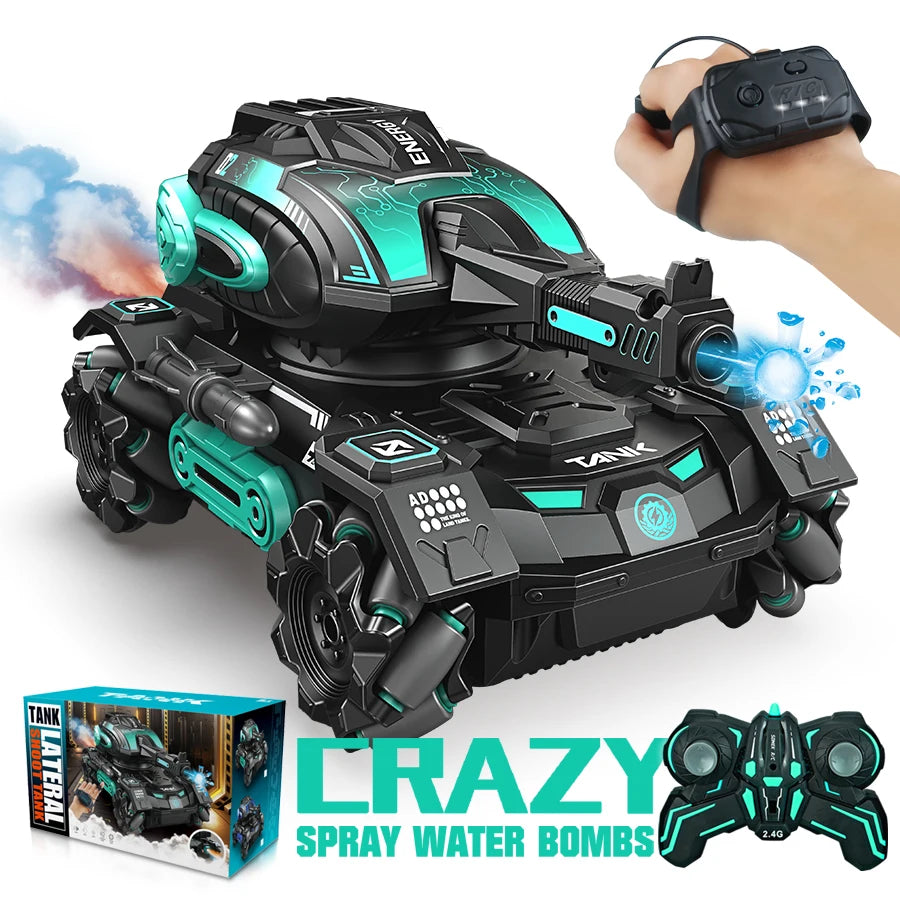 RC spray car 2.4G four-wheel stunt launch water polo tank car boy machine armour  toy car Watch requires additional purchase