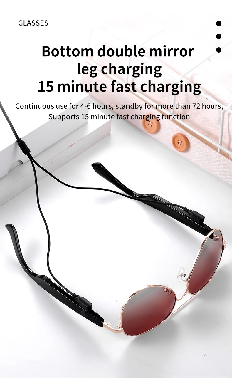 Fashion Stylish Bluetooth Intelligent Polarized Smart glasses anti-UV380 UV400 ultraviolet rays Hands-free Call support fast charging