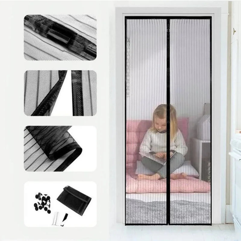 Tool-free Reinforced Magnetic Screen Door Curtain Mosquito Net Anti Bug Fly Partition Curtain Mesh Automatic Closing Door Screen