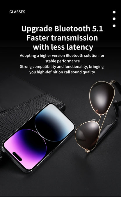 Fashion Stylish Bluetooth Intelligent Polarized Smart glasses anti-UV380 UV400 ultraviolet rays Hands-free Call support fast charging