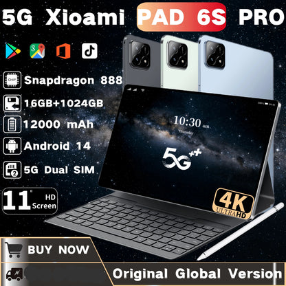 Original Xi Pad 6S Pro Tablet Android14 Snapdragon888 11Inch HD 16GB+1TB 12000mAh 5G Dual SIM Bluetooth WiFi GPS Tables